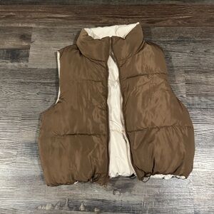 & Other Stories Brown and Cream Reversible Puffer Vest